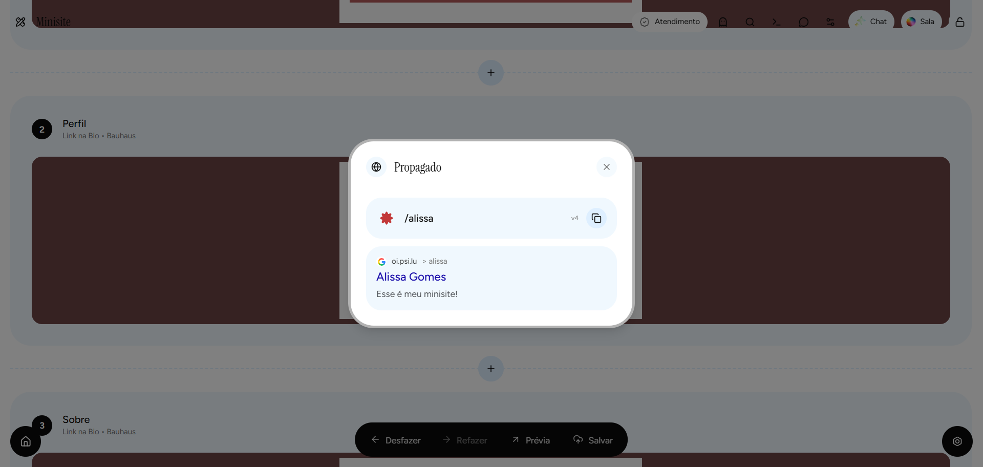 Minisite publicado pela Psi Lu